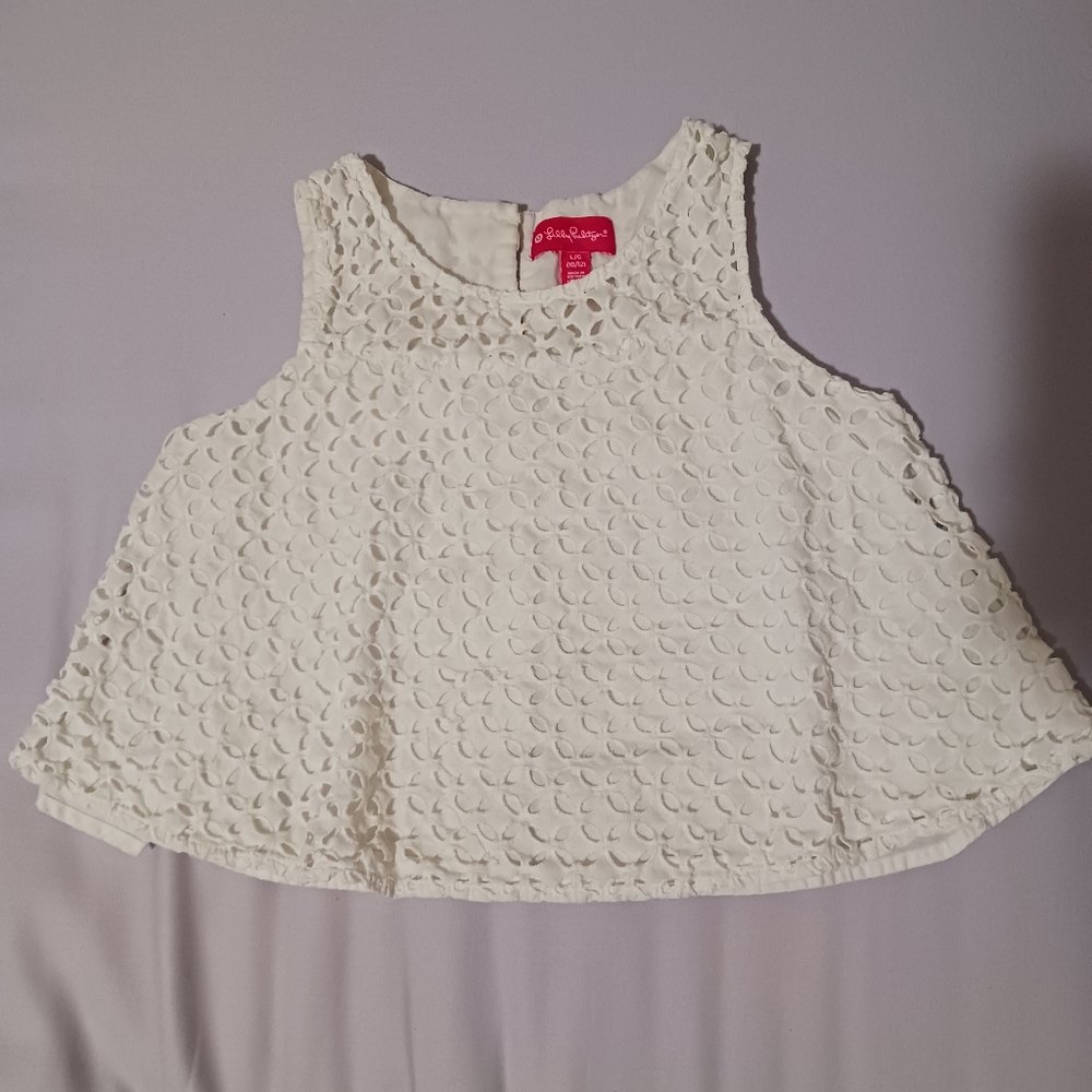 Lilly Pulitzer For Target Girls 10-12  Eyelet Overlay Crop Top Fully Lined EUC